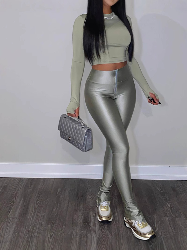 Women's 25 Summer Solid Color Elastic Zipper Casual Sports Pants