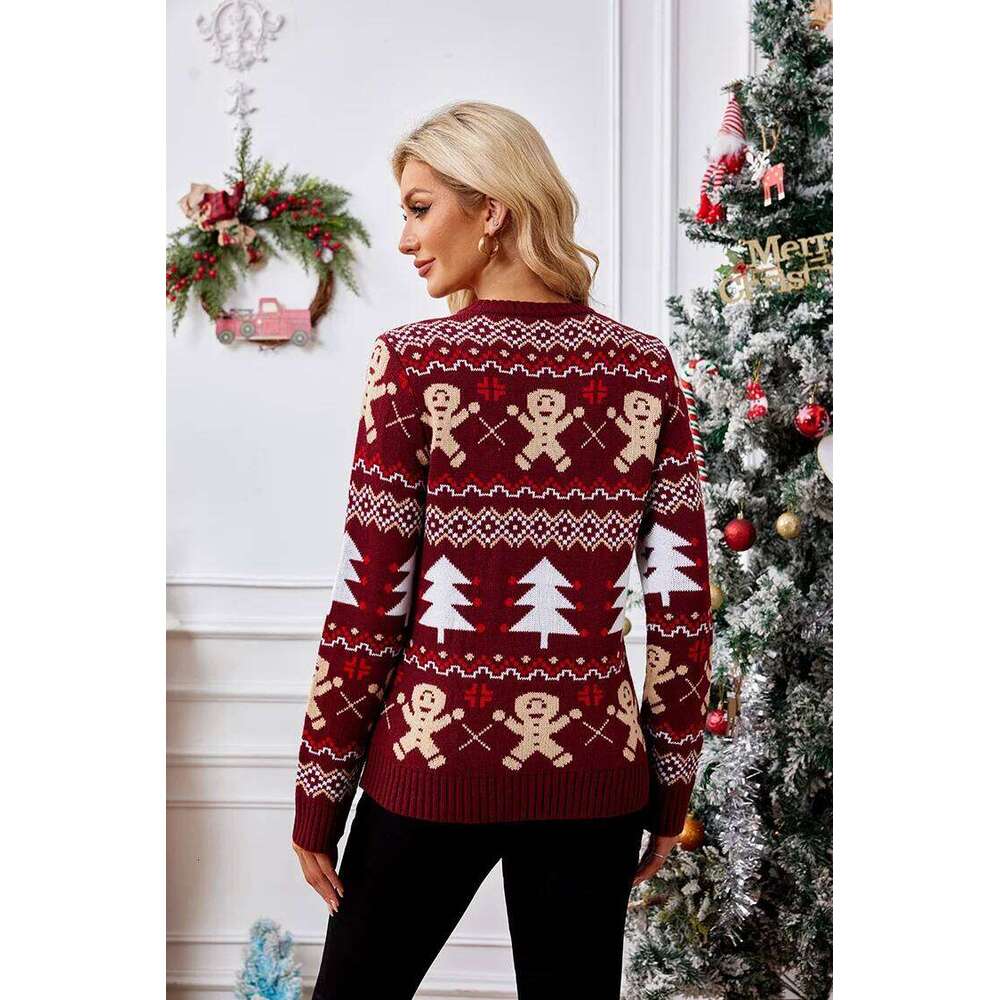 New Winter 2025 Christmas Women's Sweater Jacquard Print Full Sleeve O Neck Casual Soft Knitwear Merry Xmas Female Pullover Top