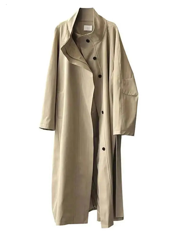 LANMREM Office Lady Belt Gathered Waist Trench For Women Stand Neck Single Breasted Fashion Windbreaker Autumn 26C490 251021