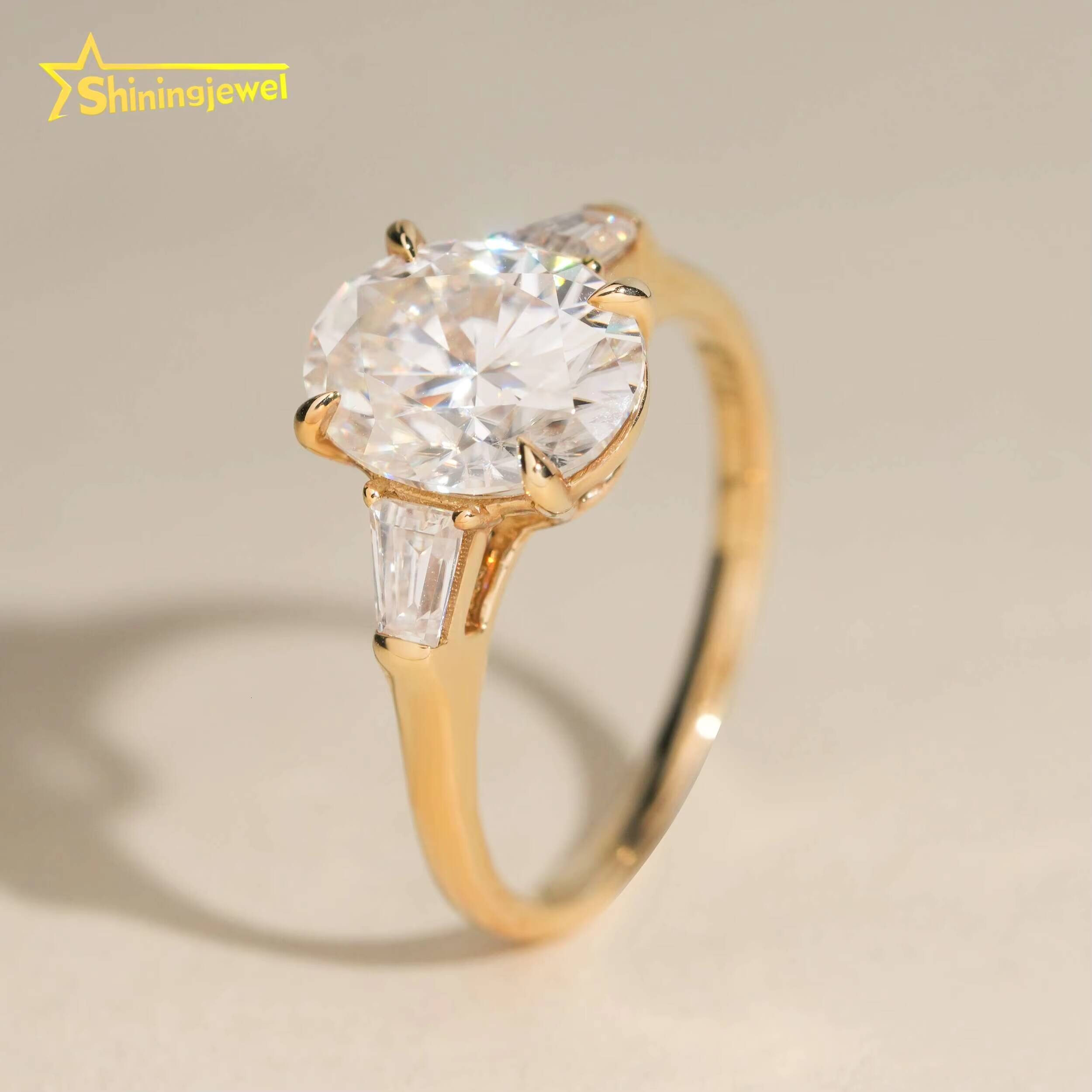 14K Solid Gold VVS Oval Cut Moissanite Diamond Women Engagement Ring Half Eternity Band Hip Hop Jewelry Wedding Band