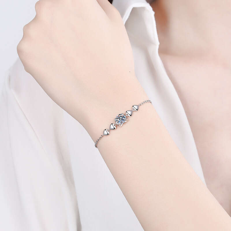DHCollections-- Moissanite Dia S Sterling Sier for Women Plated PT950 Gold Fashion Bracelet Elegant Straight