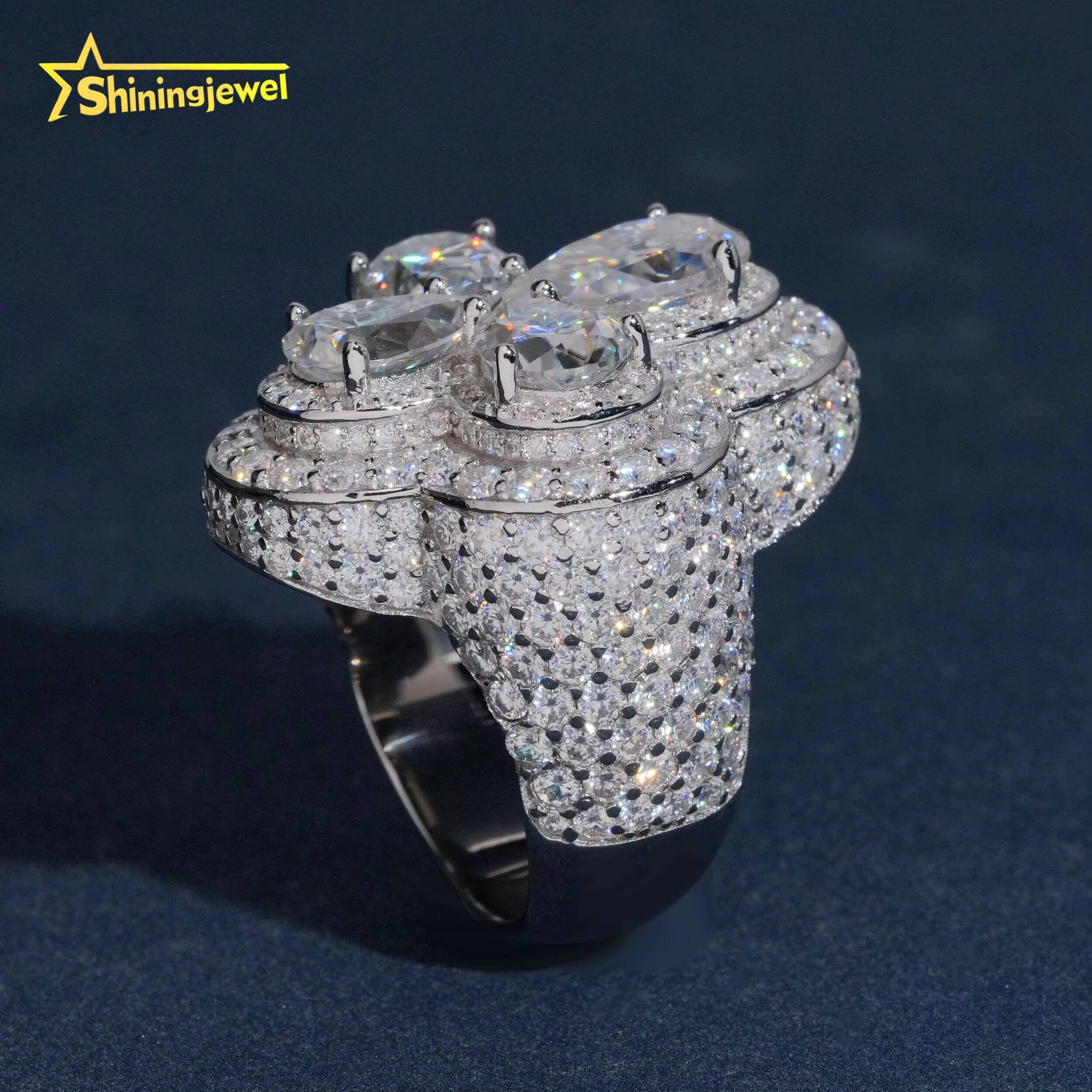 Trendy Women Men Wedding Rings Fine Jewelry GRA Certificated Silver 925 Clover Style Iced Out VVS Moissanite Ring