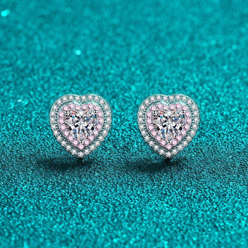 DHCollections-- Sterling Sier Heart Stud for Women Moissanite Earrings Plated with PT950 in Rose Gold Color