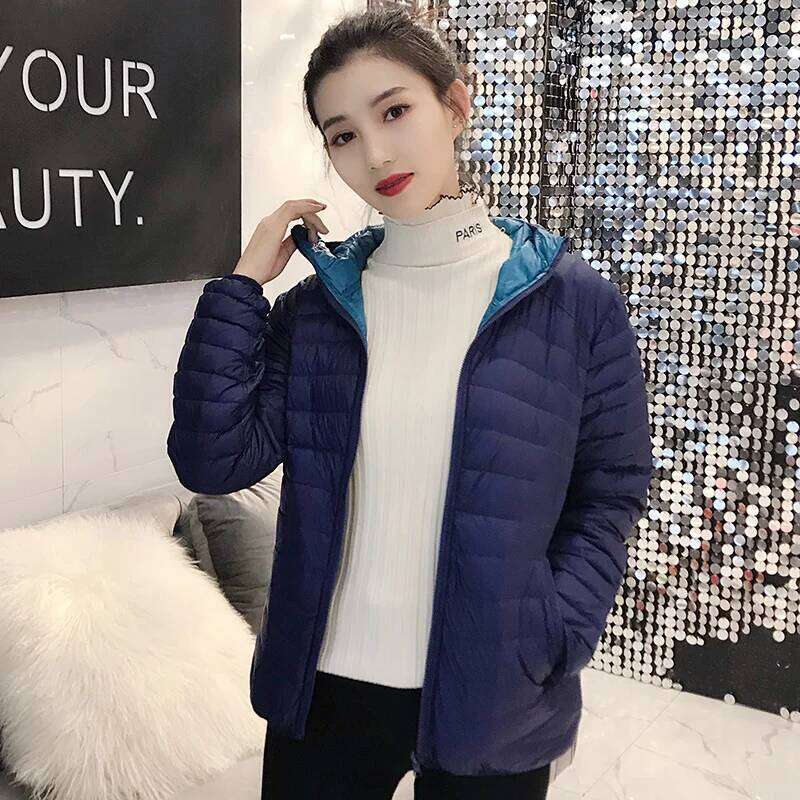NEW Brand Women Double Side Ultra Light 90% White Duck Down Jacket Hooded Windbreakers Reversible Lightweight Warm Coats Designer Women
