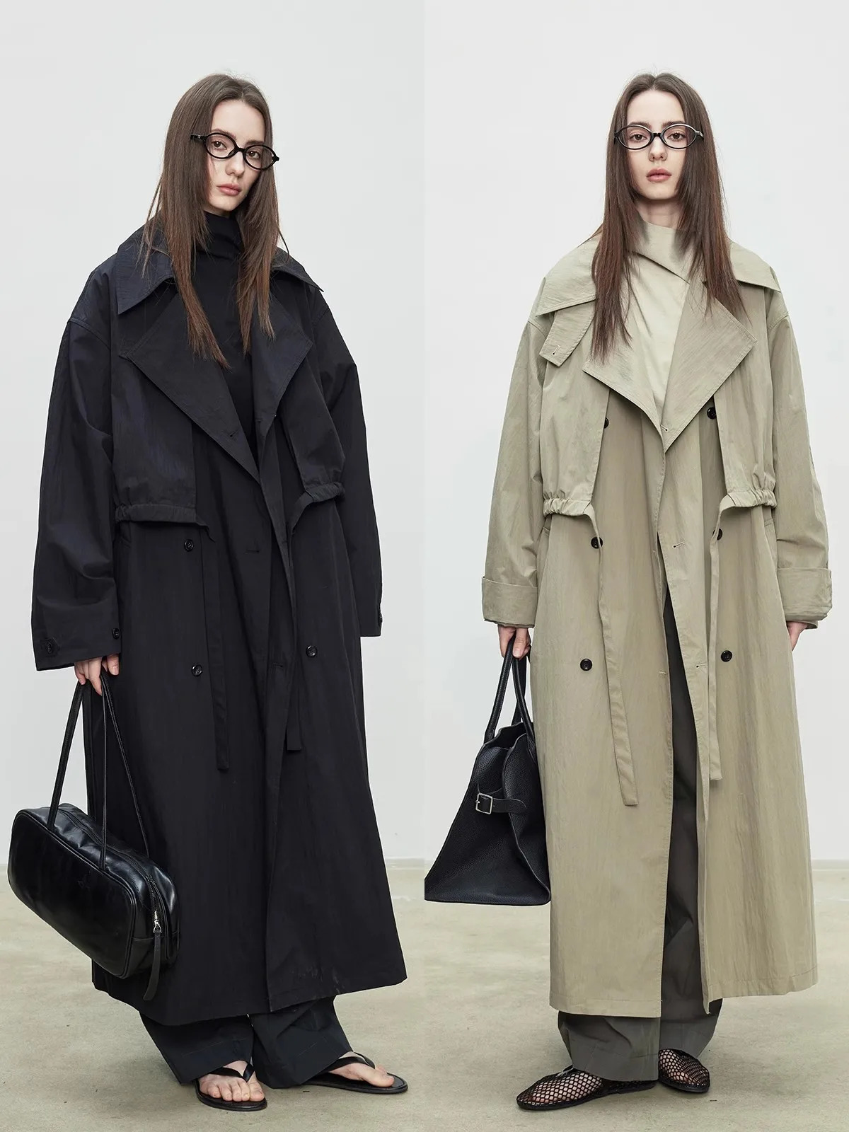 Lautaro Spring Autumn Oversized Khaki Long Trench Coat for Women Double Breasted Loose Casual European Fashion Overcoat 251021
