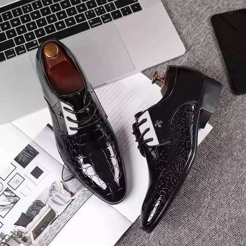Pointed Toe Dress Plus Size Newest Italian Oxford for Men Classic Derbies Patent Leather Wedding Shoes