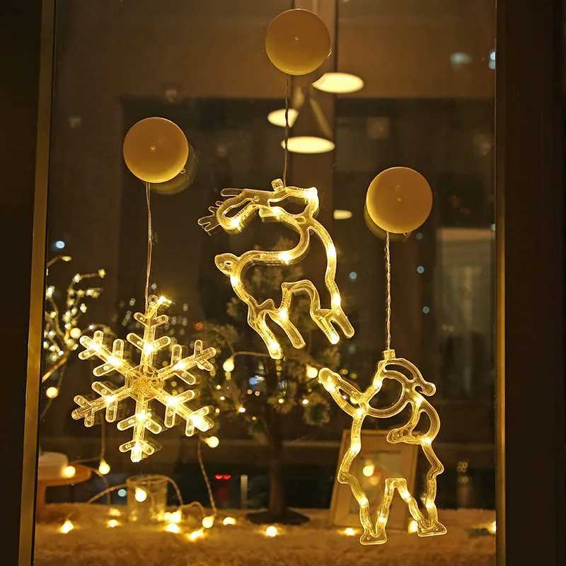 Christmas Ornaments Hanging LED Lights Bedroom Decoration Christmas Decorations Home Window Glass Decoration Warm Battery C251024