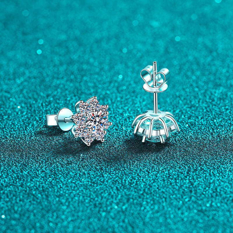 DHCollections-- Sterling Sier Snowflake for Women Moissanite Earrings Plated with PT950 Gold Jewelry