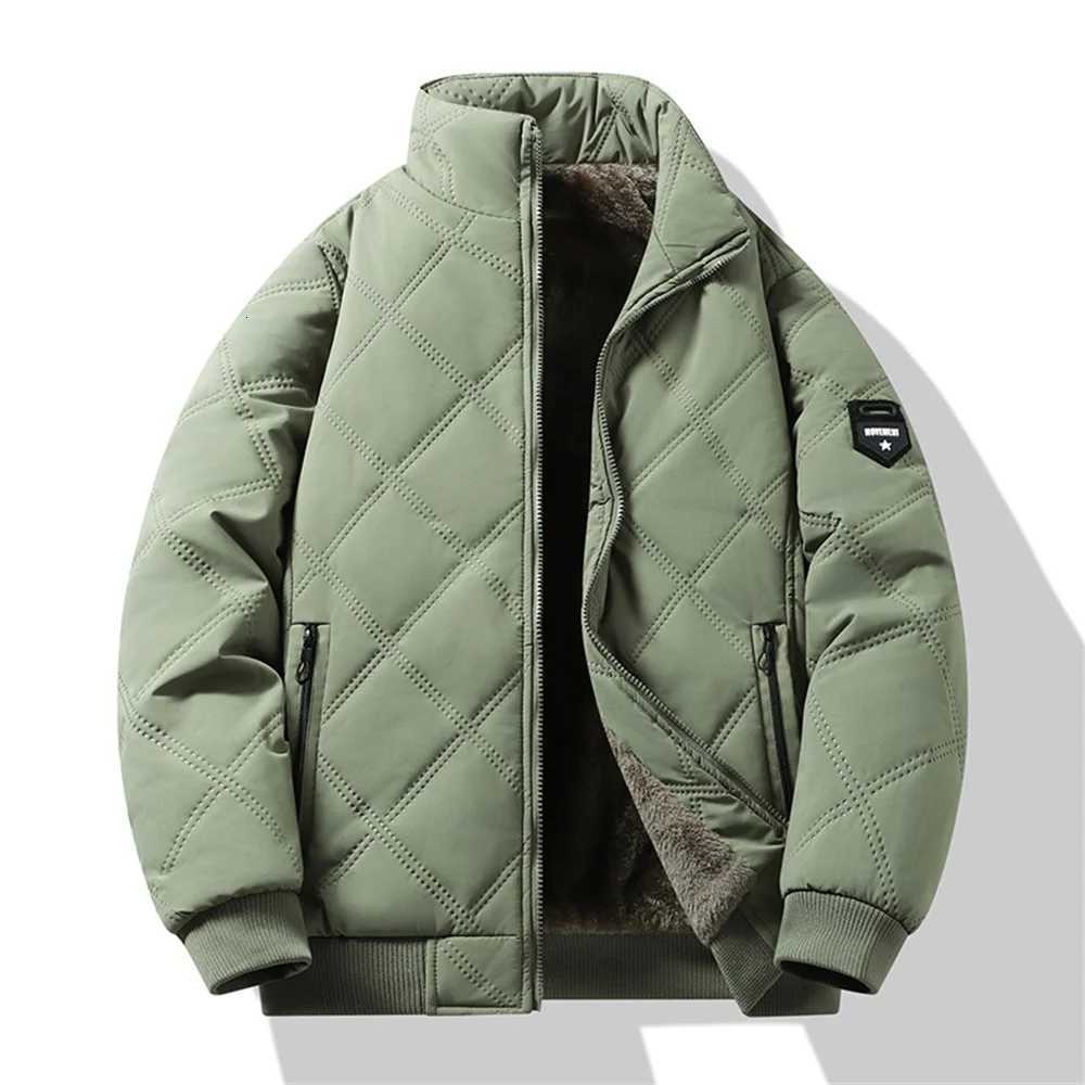 New Windproof Thermal Diamond Quilted Cotton Jacket Men Winter Mens FleeceLined Thickened Cuff Design StandUp Collar Jackets Z251024