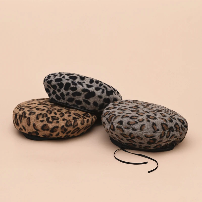 Womens Leopard Print Hat Fashion Beret Vintage Hats Leopard Felt Hat Beanie Girls Cap French Berets With Adjustable Rope 251023