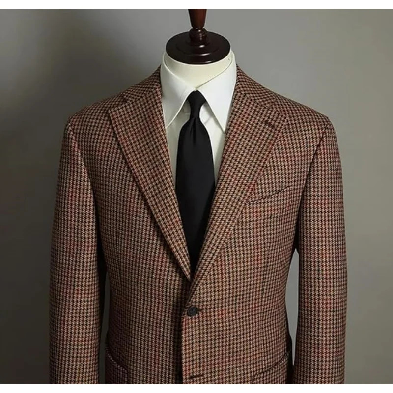 Mens checkered casual suit jacket Singlebreasted formfitting dinner jacket Business casual mini suit 251023