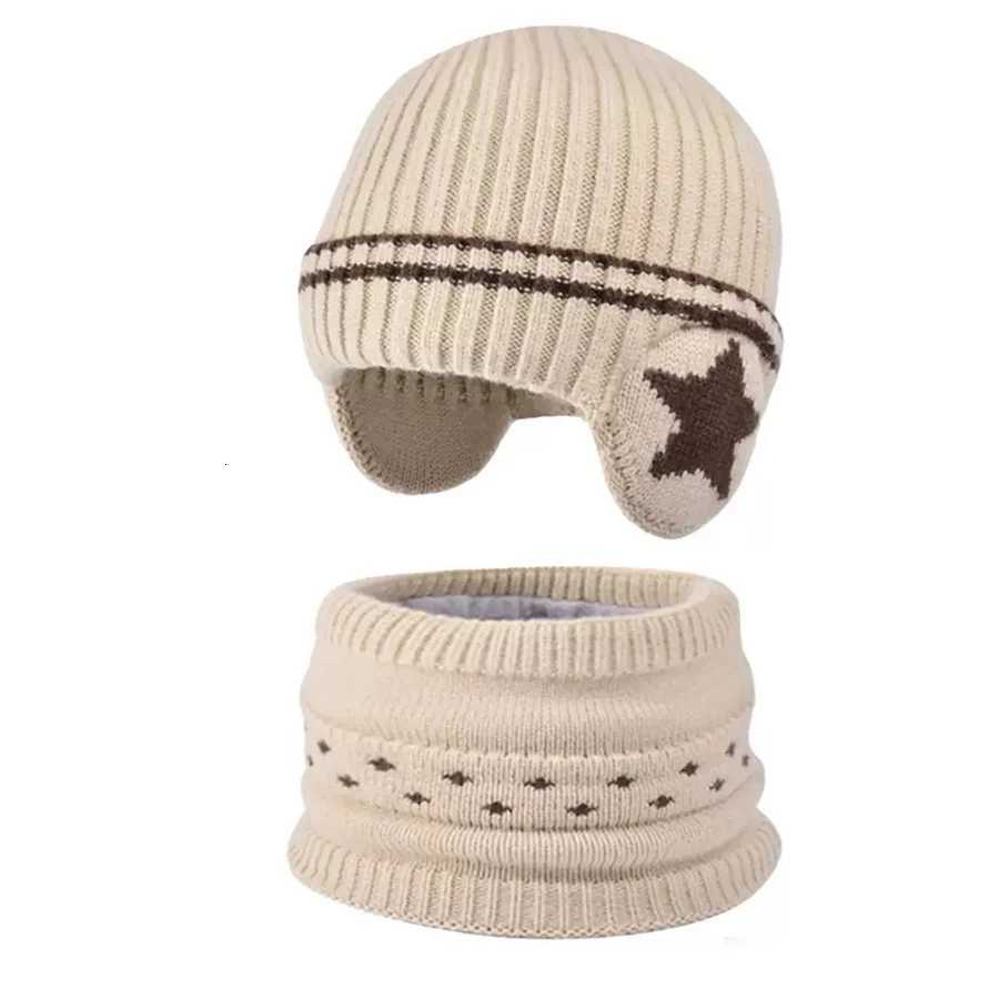 2pc312Y childrens hat for warmth in autumn and winter a thick windproof earprotecting hat and scarf set for boys and girlsL251024