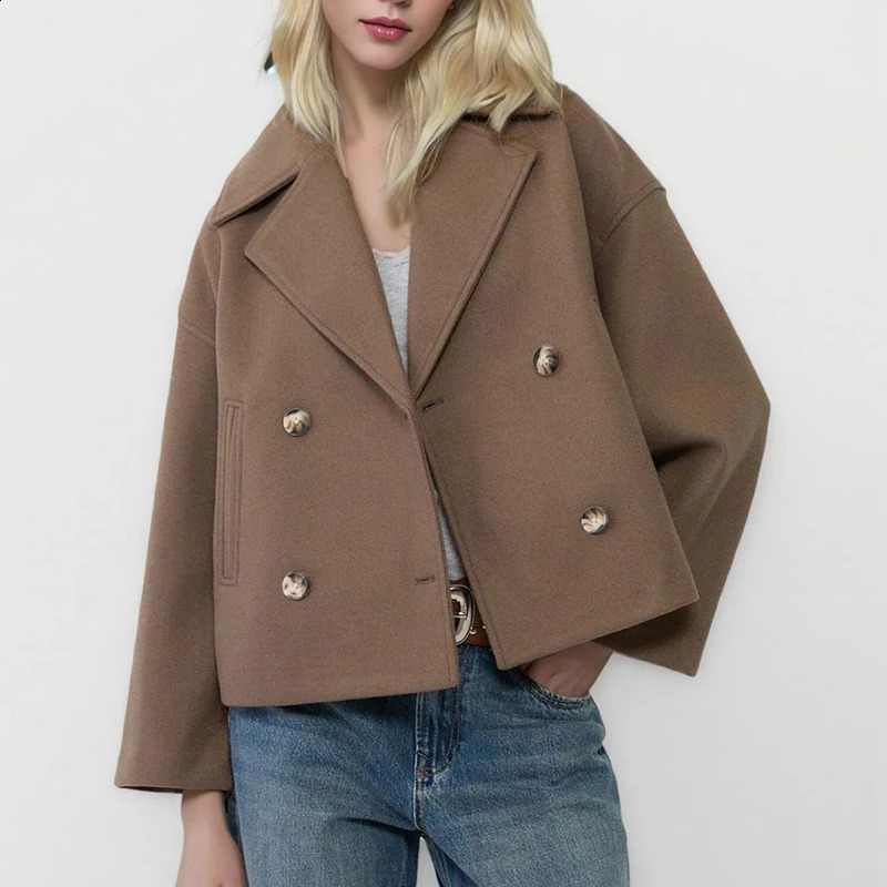 Elegant Women Blazers Coat Turn Down Collar Double Button Jackets For Women Fashion Long Sleeve Outerwear 251023