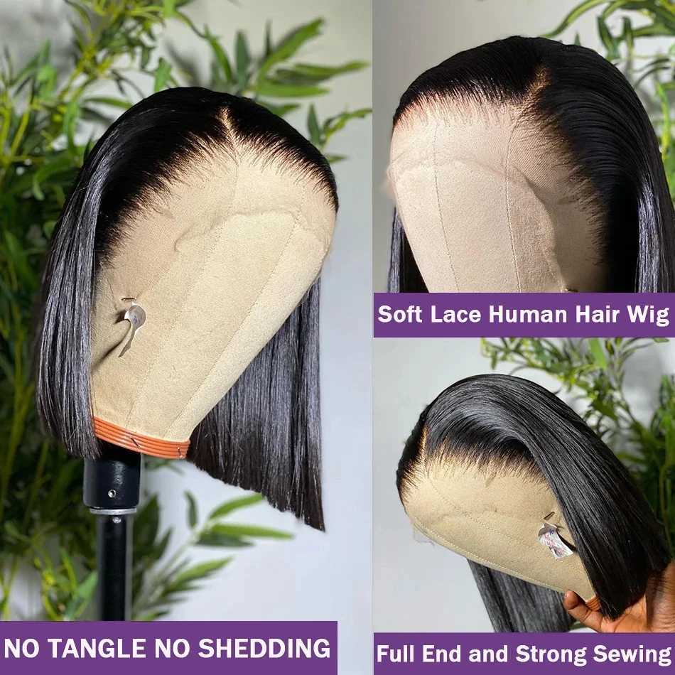 13x4 Short Bob Straight 4x4 Transparent Lace Front Wig 200 Density 100 Human Hair Pre Plucked Wigs For Black Women 12 16 Inch W251023