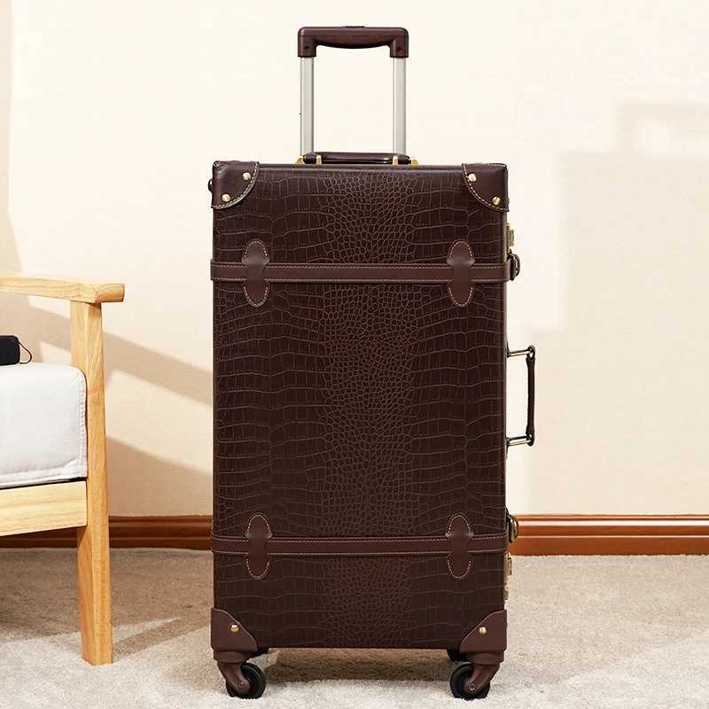 Classic Retro Suitcase 202426inch PPPC Travel Suitcase Large Capacity Handmade Leather Suitcase Travel Set with Makeup CaseW251024