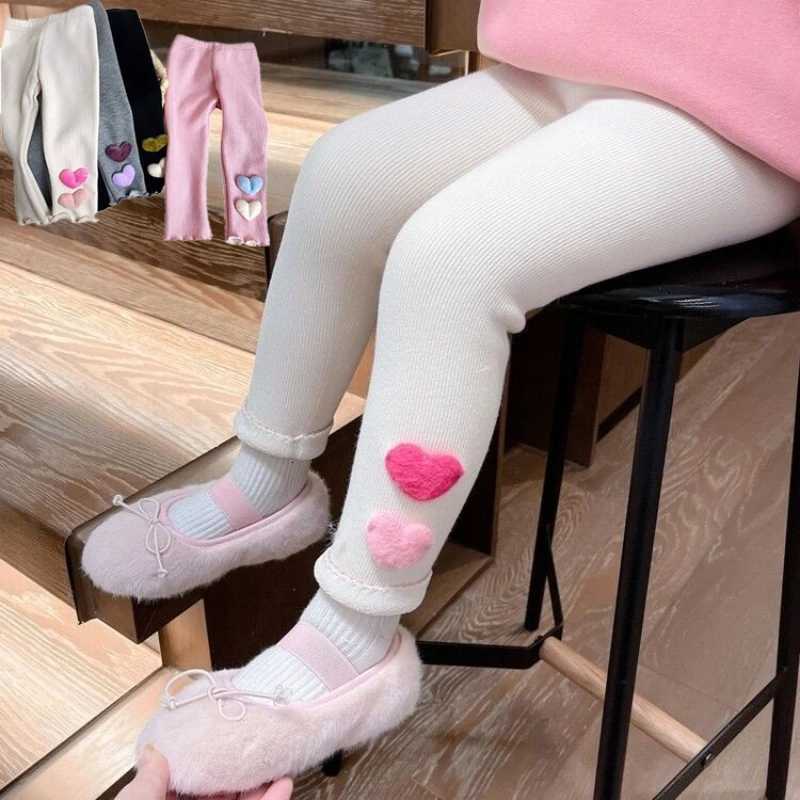 Cute Kids Girls Baby Elastic Fleece Leggings Pants Thick Autumn Winter Plus Velvet Warm Heart Outdoors TrousersT251024