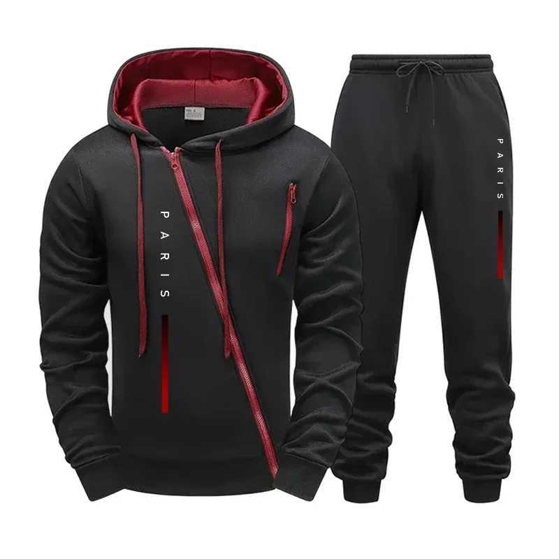 Men Versatile Diagonal Zipper Jacket Casual Autumn Winter Hoodie Comfort Single Sweatshirt Top Pants Jogging Sport Fashion DailyT251024
