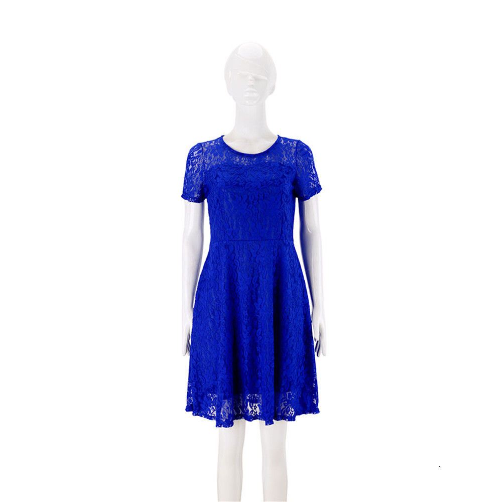 Summer Elegant Fashion Round Neck Short Sleeve Lace Trim Dress