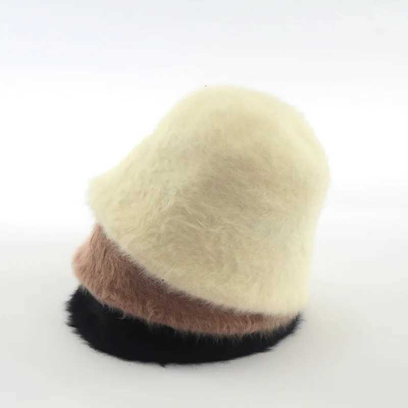 Rabbit Fur Bucket Hat Winter Thermal Thickened Fleece Lined Japanese Style Fisherman Bowl Hat for Women Fashion Warm OutdoorL251024