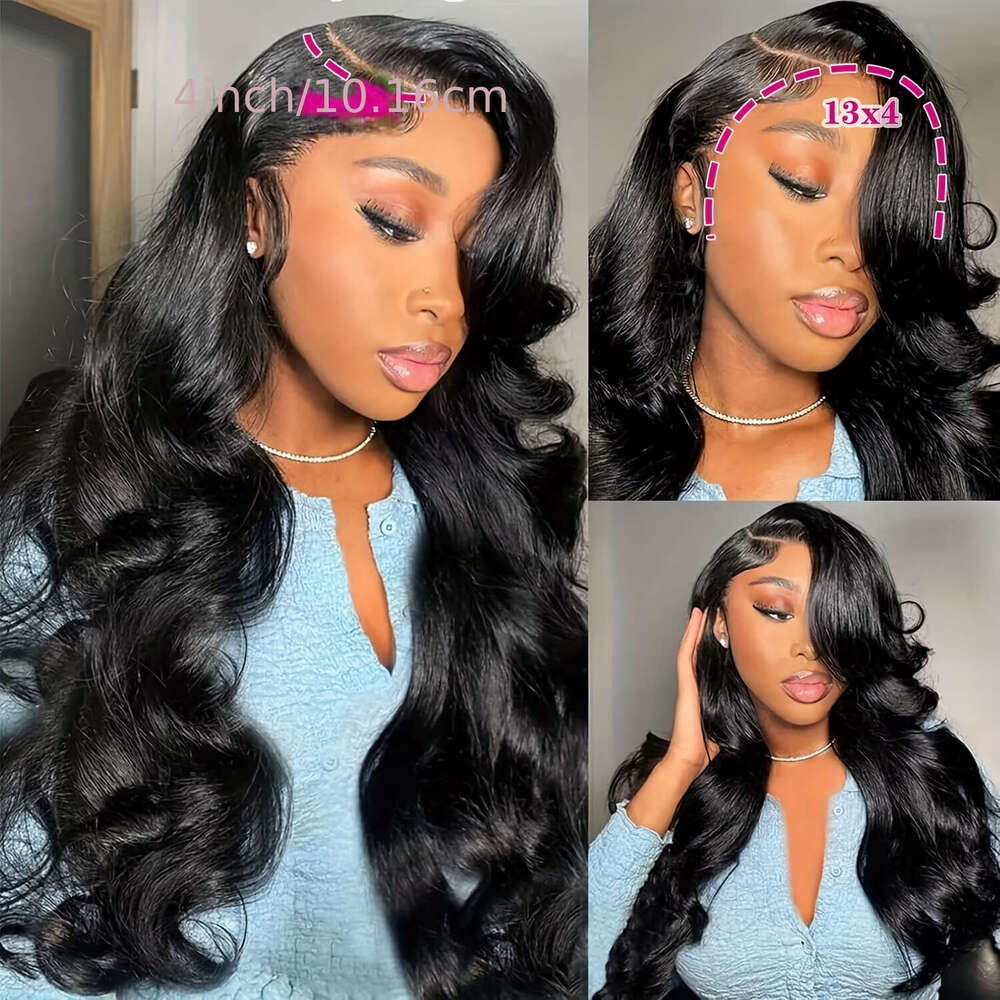 Human - Unprocessed Virgin Hair 180% Density Natural Body Wave Texture, Breathable Base with 13x4 HD Lace Frontal Pre-Plucked Hairline Seamless Blend,