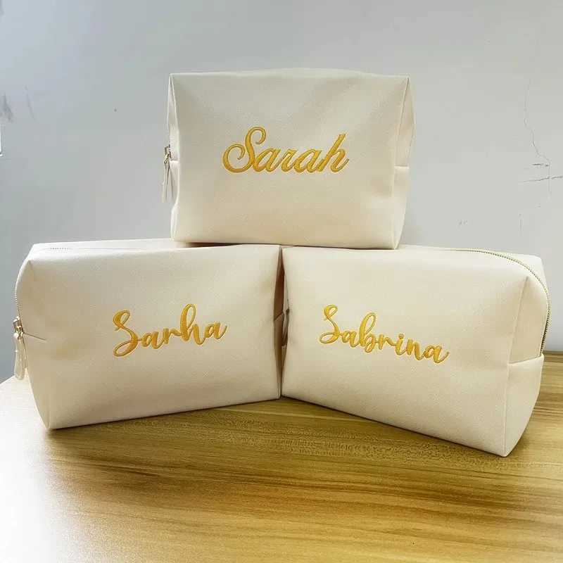 Personalized Embroidery Makeup Bag Portable PU Saffiano Leather Waterproof Toiletry Cosmetic Kits for Man Woman Custom NameT251024