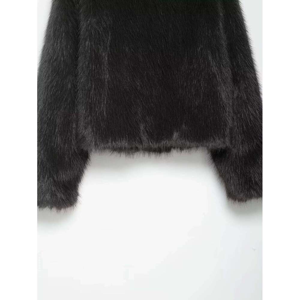 Autumn And Winter Women's Gray Stand Up Collar Furry Thick Environmentally Friendly Fur Coat Versatile Short Jacket