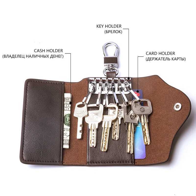 CONTACTS Mens Genuine Leather Key Wallets Fashion Housekeeper Key Holders Male Keychain Casual Key Case For Men Key Rings Z251023