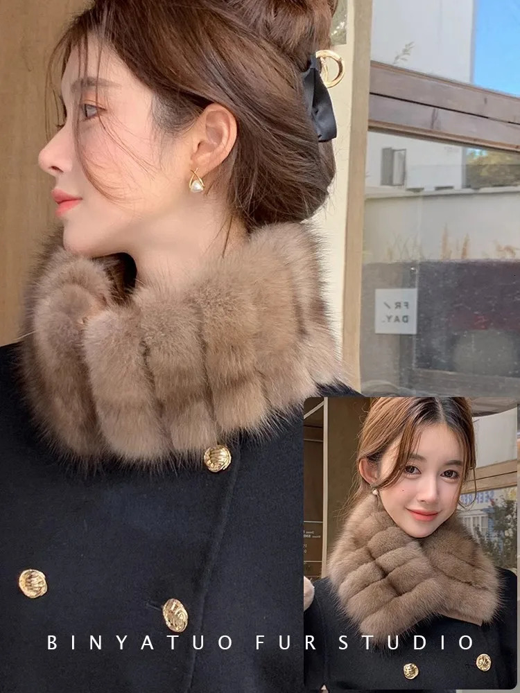 Fashion Women Real Sable Fur Scarf Style Lady Warm Soft Natural Mink Fur Shawl Wrap Neckerchief Scarves 251020