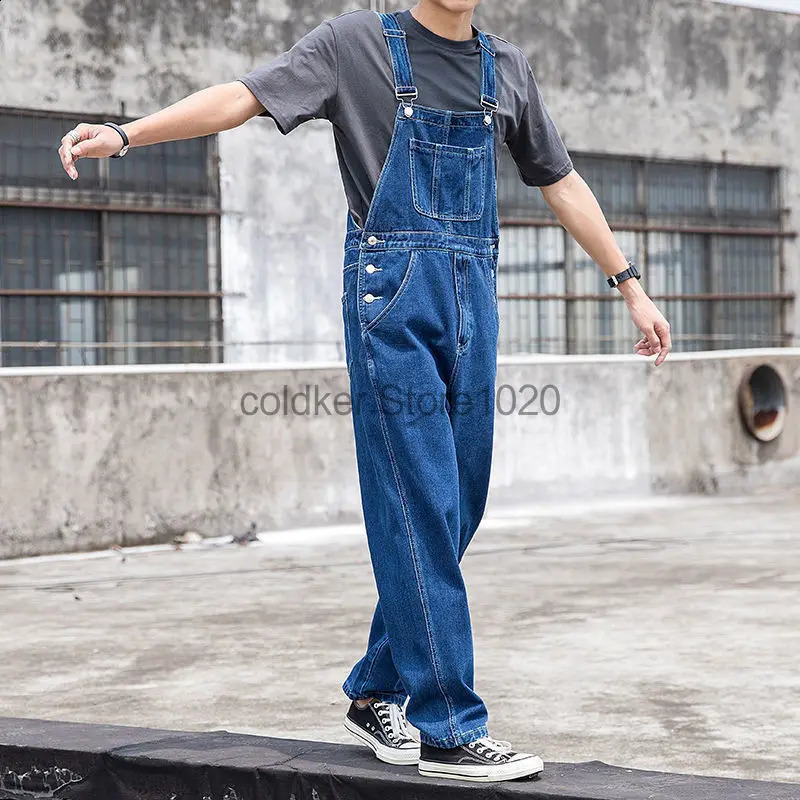 Mens Denim Overalls Casual Multiple Pockets Loose Splice Straight Rompers Fashion Adjustable Suspenders Jeans For Male 251018
