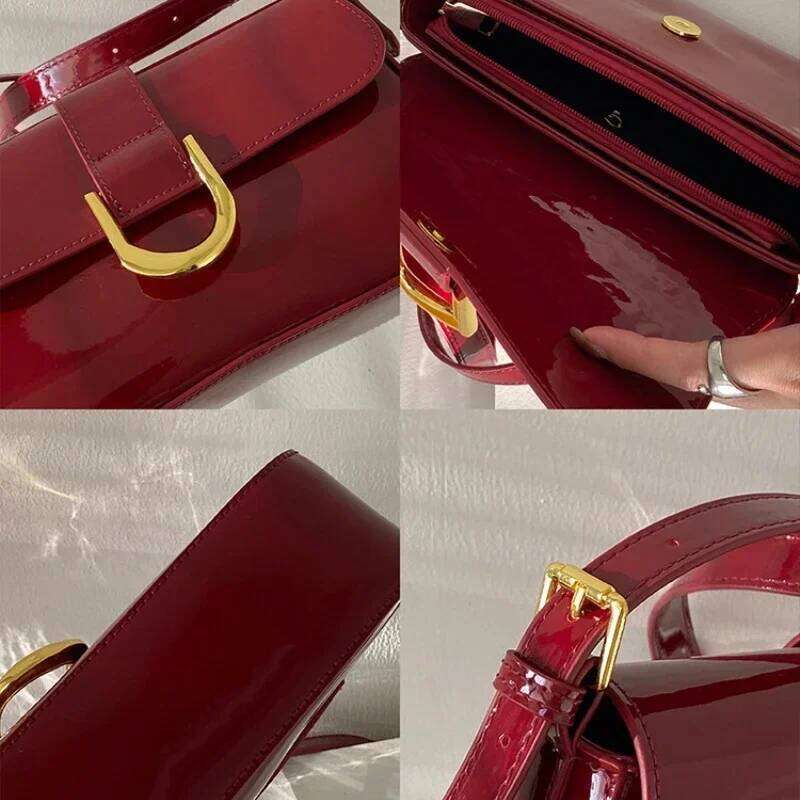 Retro Cherry Patent Shoulder For Women Bag Solid Color Underarm Bags Red Crossbody Lady Handbag