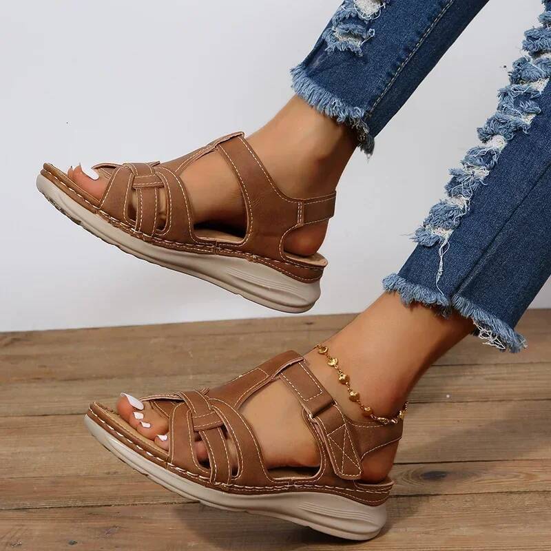 2024 Hot Sale Ladies Shoes Open Toe Women's Summer Rome Hollow Solid Outdoor Casual Comfortable Beach Wedge Sandals ddmypanda