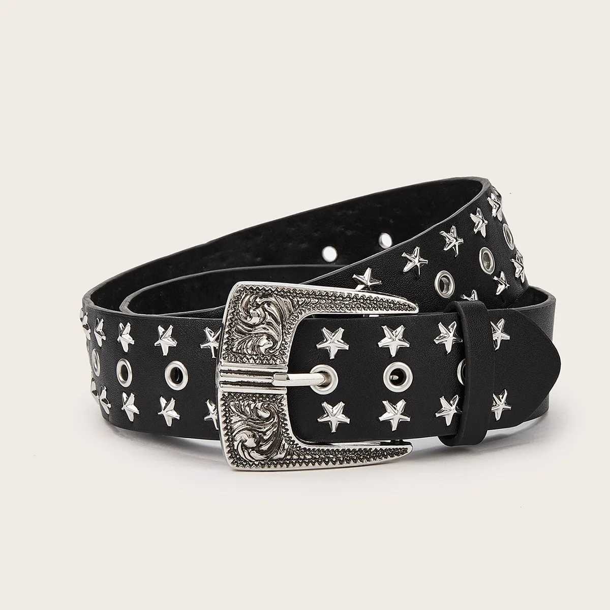 New Personalised Star Wide Belt for Women Fashionable Punk Style Black Jeans Accessories Casual Rivet Student Belt W251024