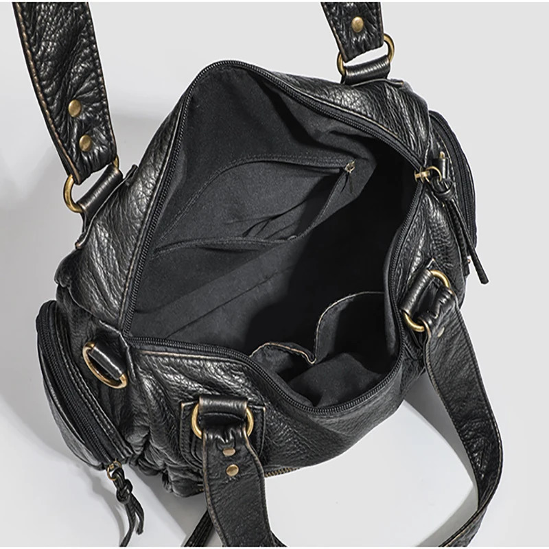 HAEX Womens Punk Biker Tote Bag Large Capacity PU Leather Crossbody Purse with Multi Pockets for Work Commute Moto Style 251023