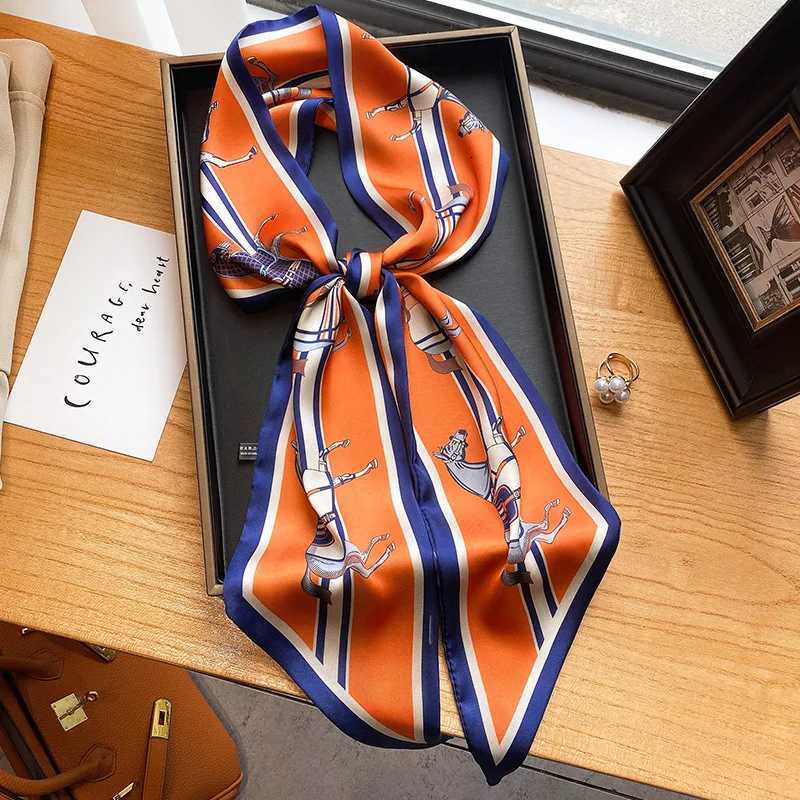 Elegant Horse Print Scarf Grhic Ribbon For Wen Soft Cozy Imitation Silk Scarf Versatile Neckerchief Length Fashion band Y251024