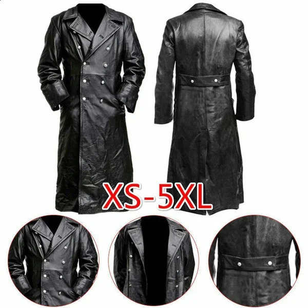 MENS GERMAN CLASSIC WW2 MILITARY UNIFORM OFFICER BLACK REAL LEATHER TRENCH COAT y251015