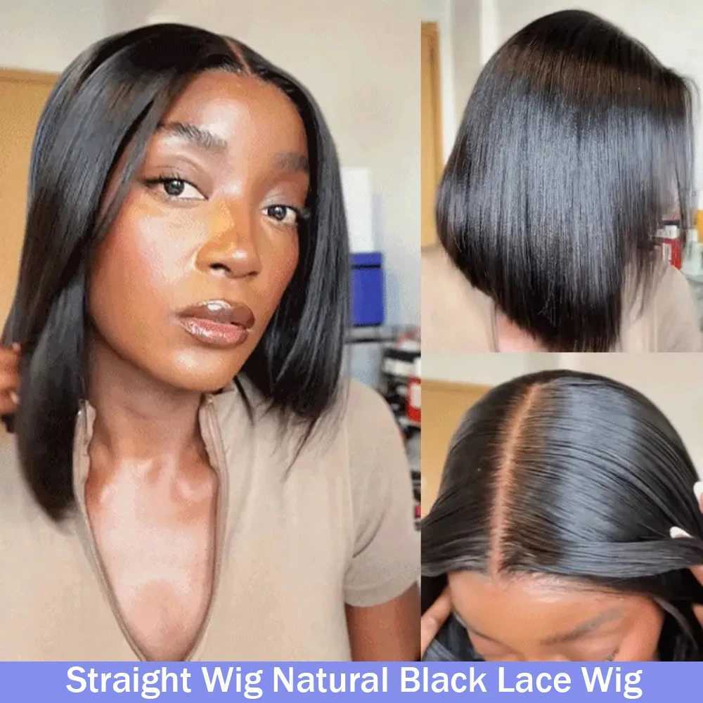100Human Hair Black Straight Bob Wig PrePlucked 13x4 Lace Front 4x4 Closure Lace Frontal 12 14 Inch Bone Straight Short Bob Wig W251023