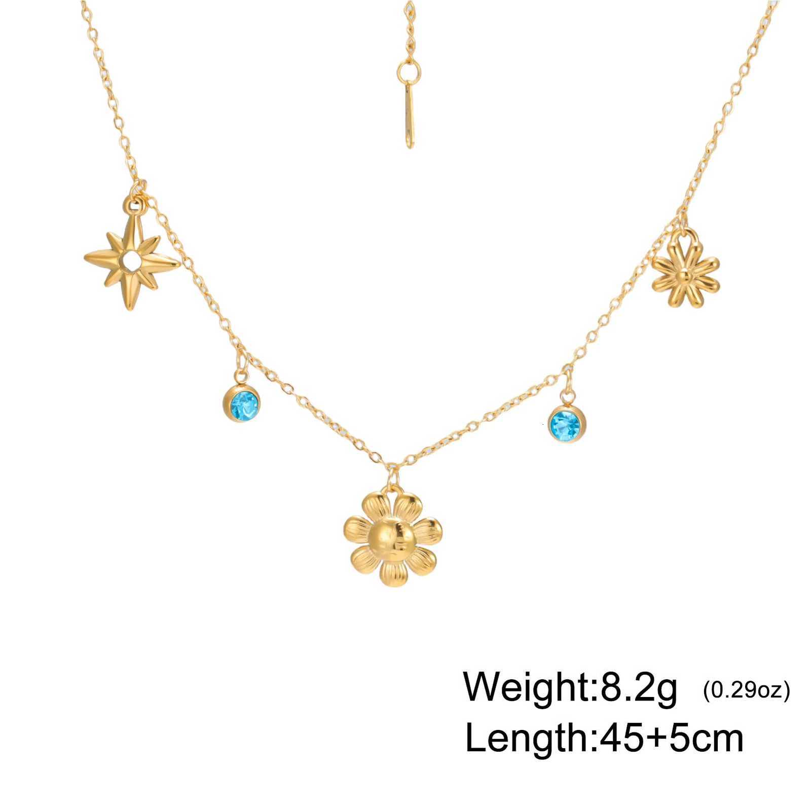 Cazador Flower Star Blue Color Clear Zircon Womens Necklaces Stainl Steel Jewelry 2025 Choker Chain Party Birtay Gifts NewXJ251024
