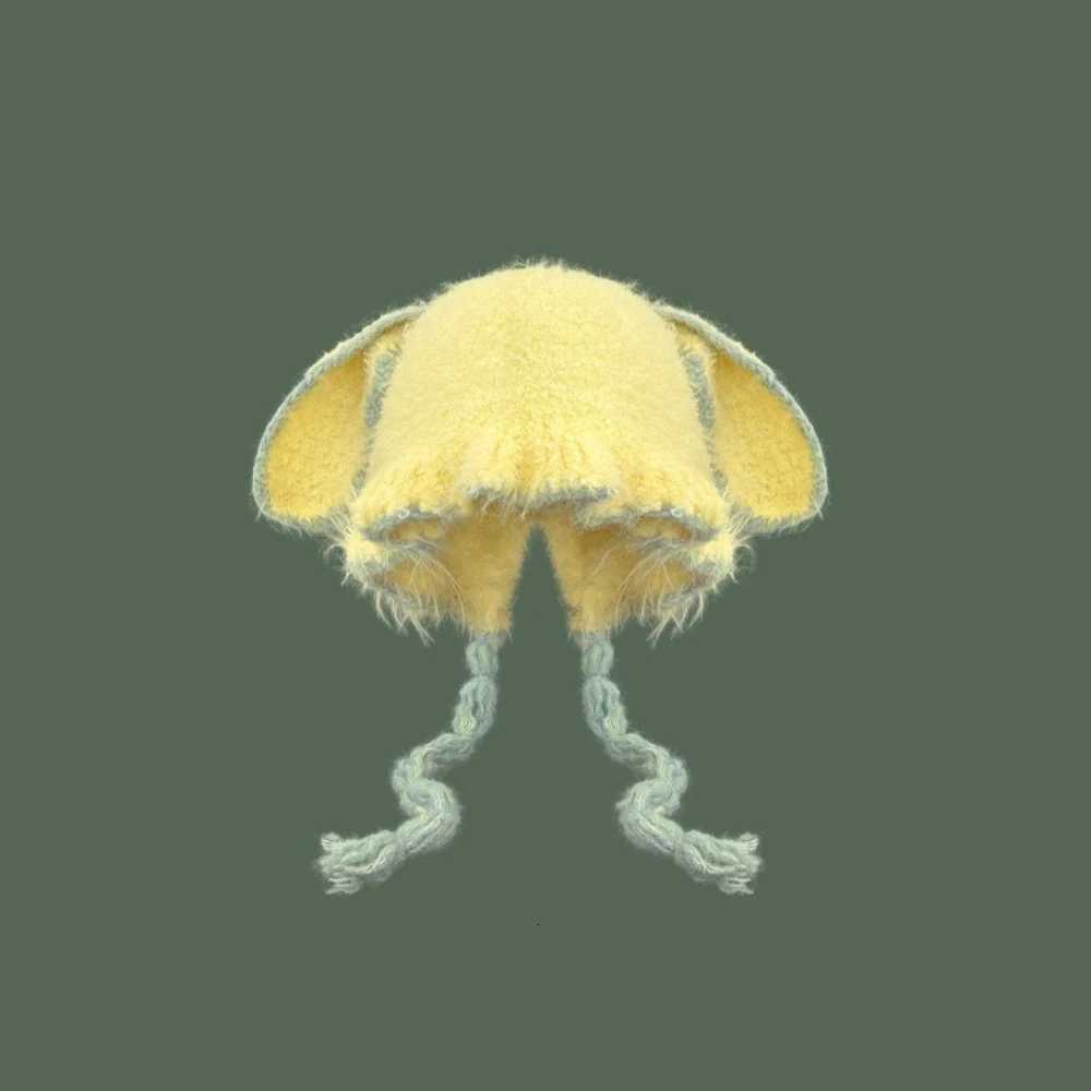 New Japanese Style Furry Ear Flap Hat with Tie Closure Womens Warm Knit Winter Cap in Lei Feng Style for a FaceSlimming LookL251024