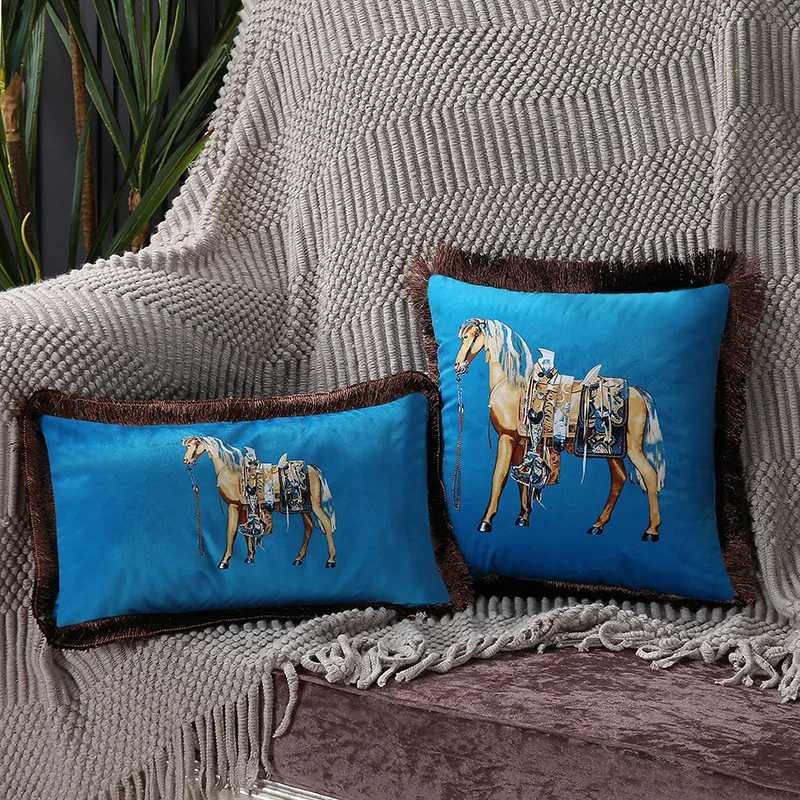 Horse 45x45cm 30x50cm Throw Cushion Cover Palace Horse Pattern French Senior Style Couch Sofa Lumbar W251024