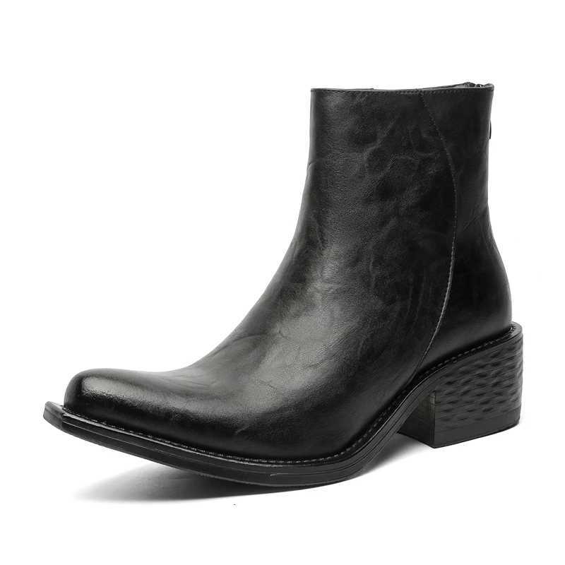 New Mens Retro SolidColor Leather Ankle Boot ThickHeeled WesternStyle Zipper Casual Boot Elegant And Comfortable Party Boots W251024