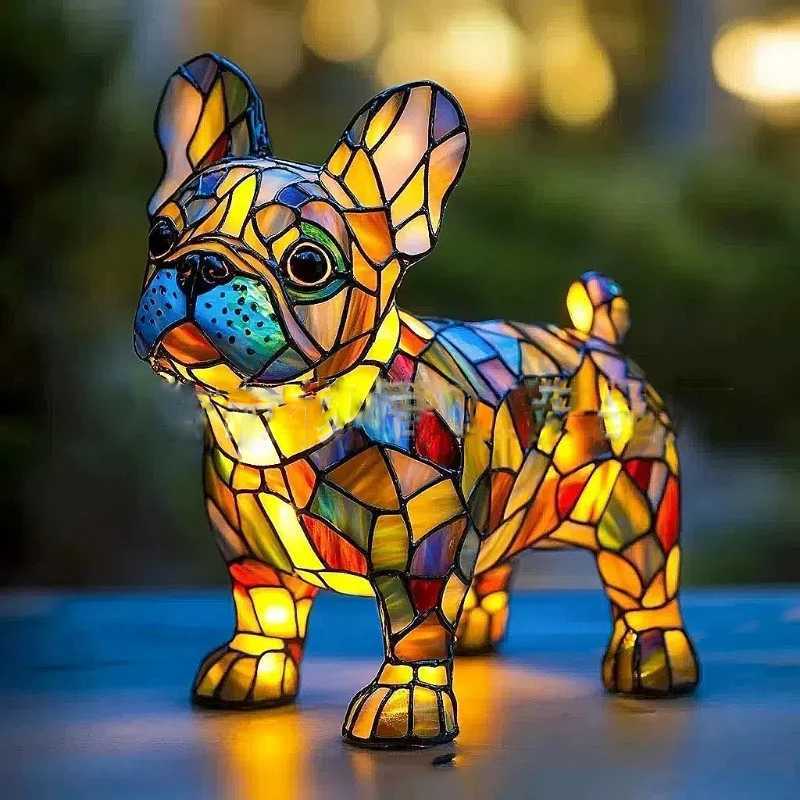 LED Light Animal Ornaments Colored Resin Stained French Tabletop Night Light Cute Pet Themed Table Lamp Handmade Home Decor C251115