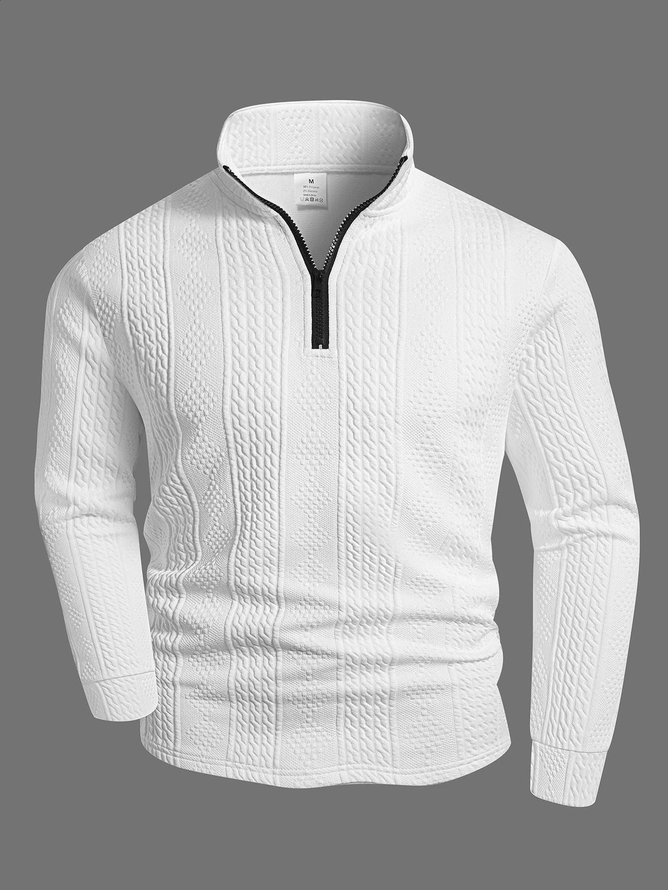 Texture Fabric Jacquard Pattern Mens LongSleeved Polo Shirt Thick Top Zipper Stand Collar Daily Casual Wear Business Casual Wear 251020