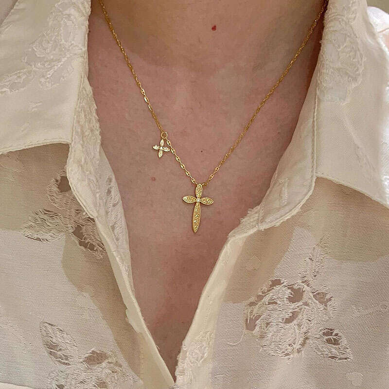 High-end Cross Pendant Necklace for Women Long Accessory Jewelry Niche