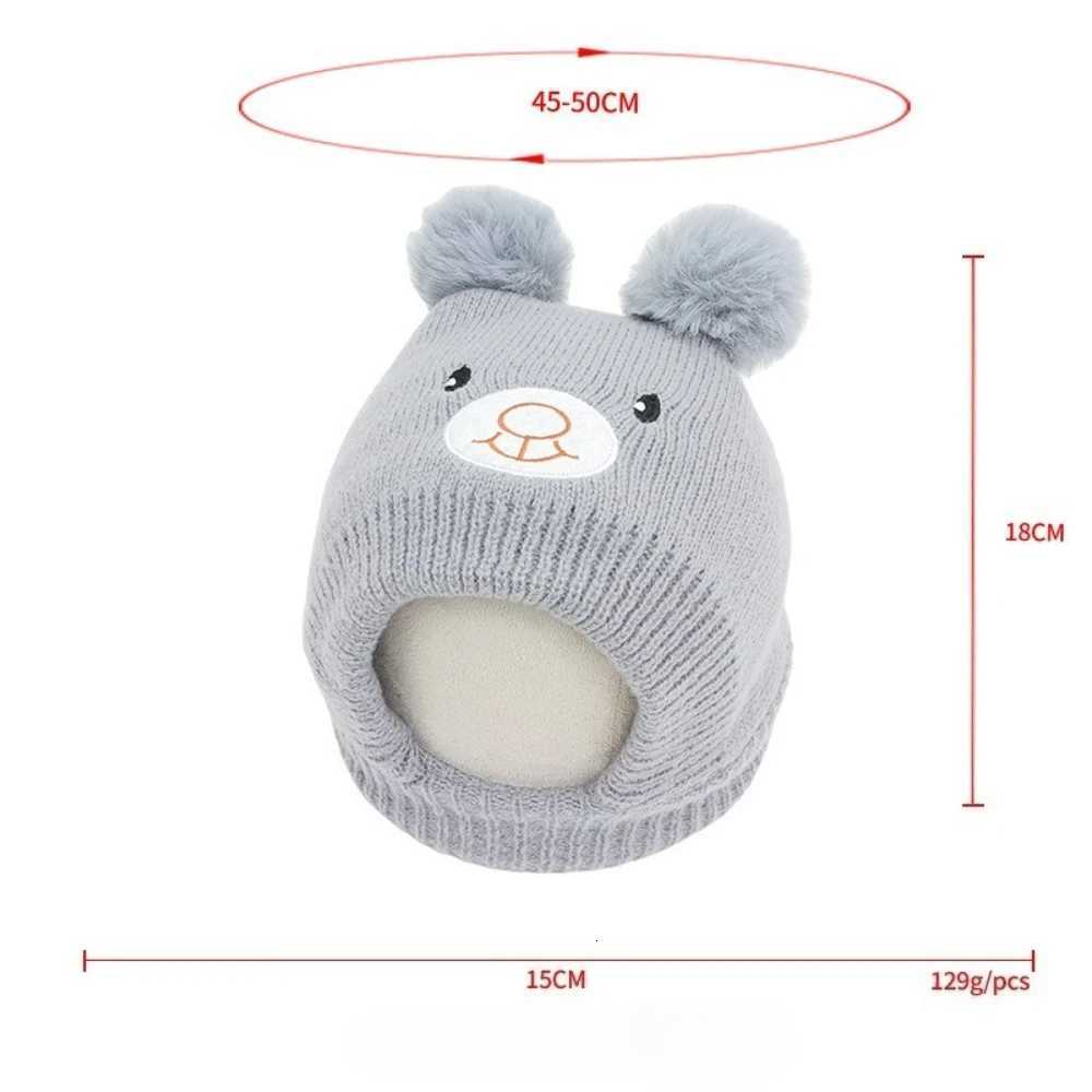 Cute Plush Bear Knitted Hat Baby Winter Warm Wool Beanie Newborn Supplies Boys and Girls Earmuffs MINISO Winter HatL251024