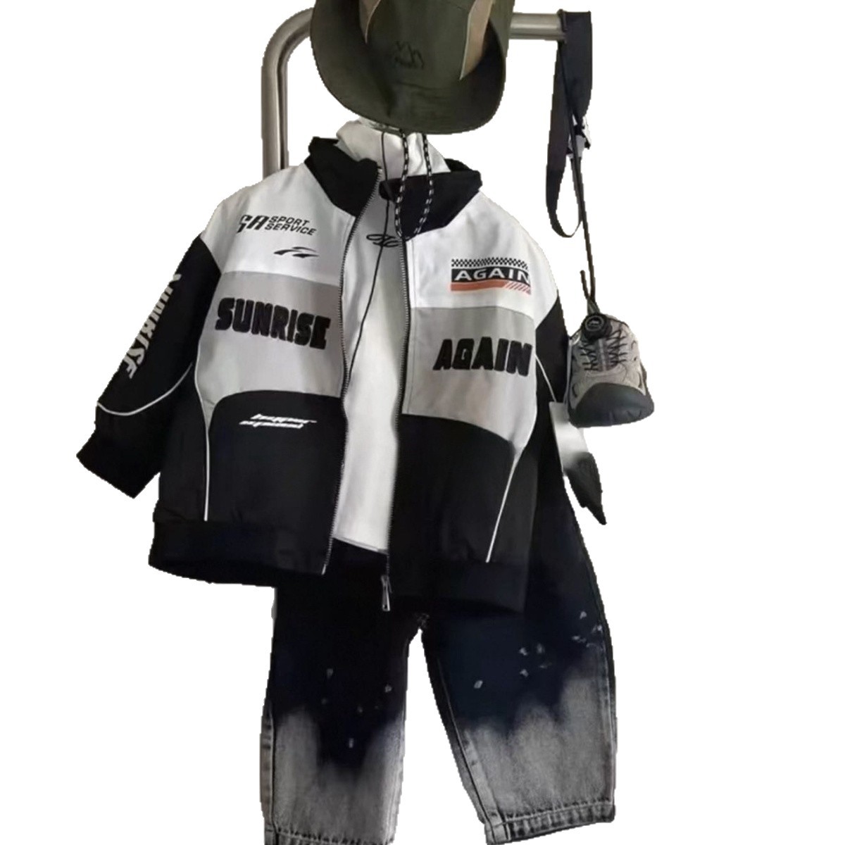 Free Shipping Boys Biker Jacket 2025, Edgy Style Autumn Outfit for Toddler and Youth Kids, Cool Jacket Set