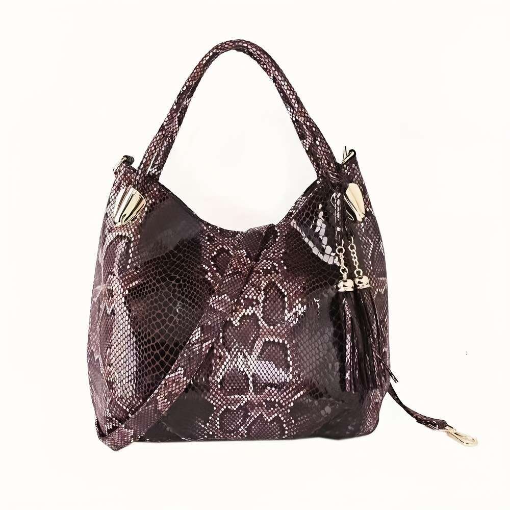 Wo 'S Fashion Handbag 2025, High-Quality With Snake Print, Adjustable Strap, Zipper Closure, Polyester Lining, Animal Print Design, Fade Resistan