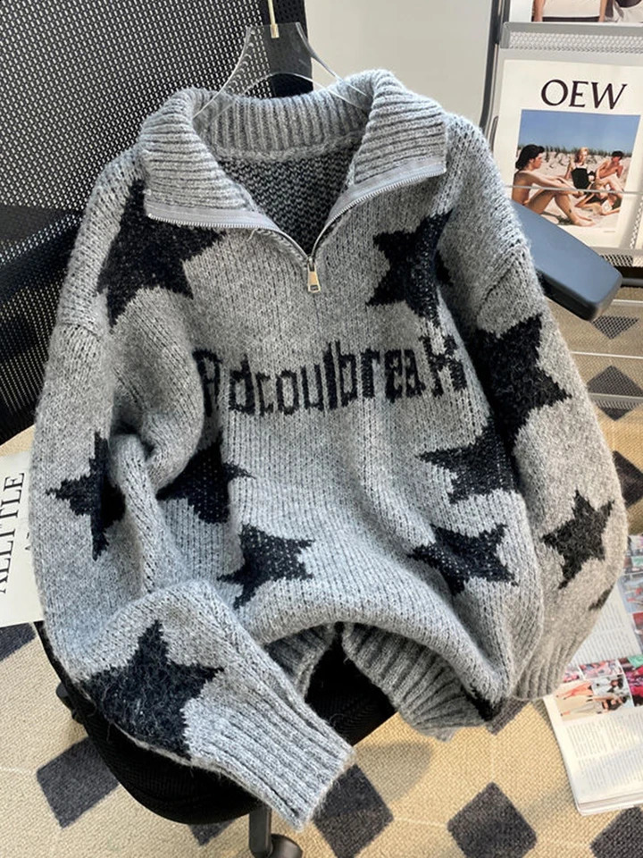 Jmprs Stars Vintage Women Sweaters Y2K Streetwear Long Sleeve Loose Knitted Jumper American Casual Harajuku Letter Pullovers 251023