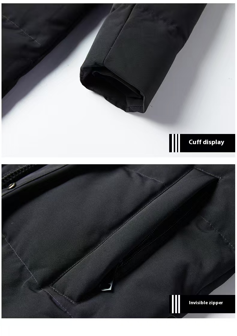 Red Hooded Unisex Mid-Length Down Jacket Winter Thickened Warm Fashionable Versatile Outerwear