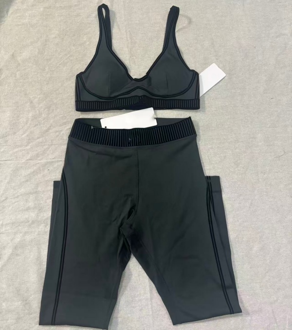 New Style Letter-Print Solid-Color Pilates Yoga Activewear Set 2-Piece Sports Tank Top High-Waisted Butt-Lifting & Tummy-Control Workout Leggings