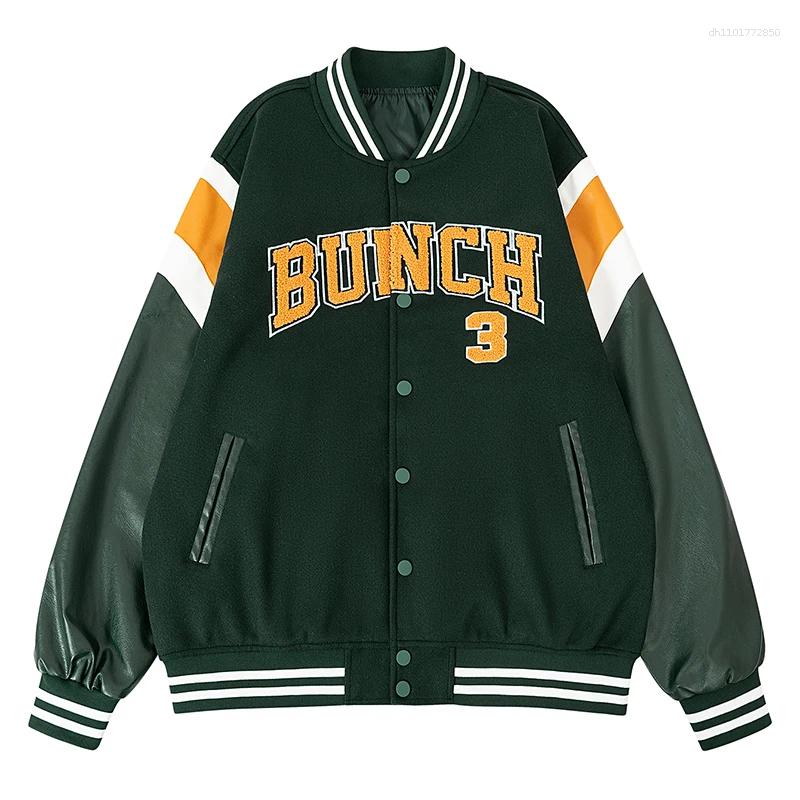 Men's Jackets Mens Varsity Bomber Black Vintage Letter Embroidery Loose Baseball Coats Faux Wool Leather Jacket For Fall&winter